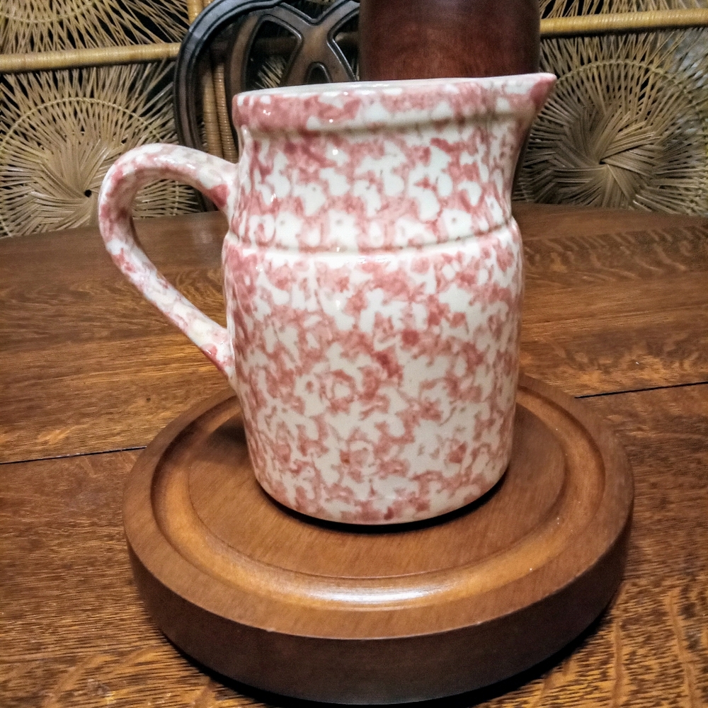 Vintage Signed Roseville Pottery Henna Workshop Pink Spongeware Pitcher
